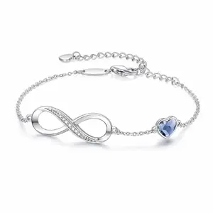 Möbius Loop Blue Crystal Bracelet: Minimalist design, delicate and graceful. The fine chain is lightweight and comfortable to wear. Adjustable length. Comes with an elegant gift box.
