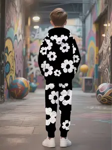 Boys' Casual Fitted Pants Set, Geometric Pattern Design, Perfect for Outdoor Activities & All-Season Wear, Comfortable Daily, Clothes Kids