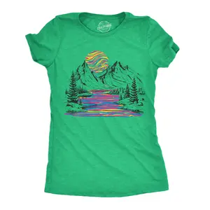 Womens Funny T Shirts Rainbow River Cool Nature Graphic Tee for Ladies Funny Womens T Shirts Cute Vintage Fashion Casual Ladies T-Shirt Gift Funny Camping Top Women's Novelty Tees Green -