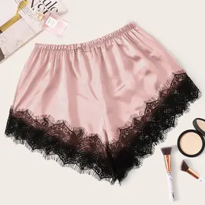 Thin Spring Summer Ice Silk Base Shorts Women's Lace Edge Safety Shorts Home Versatile Solid Color Base Shorts