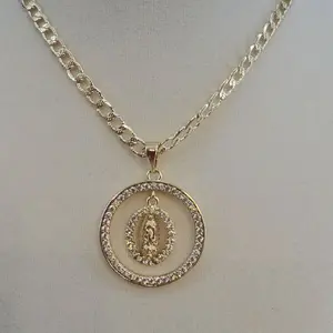 (EG2) 14K Goldplated  virgin pendant 20 inches chain cuban 3mm