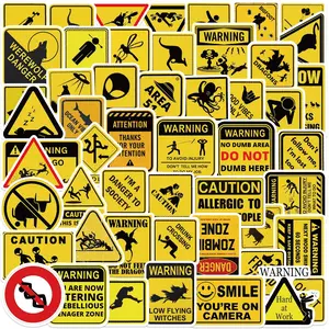 Safety Warning Signs Stickers for Water Bottles, 50 Pcs Kids Game Vinyl Waterproof Decals, Laptop, Skateboard, Scrapbooking Decor, Funny Stickers, Sticker Packs