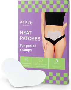 Pixie 8-inch Menstrual Pain Relief Heat Patches – Up to 8 Hours of Warming Comfort – Air-Activated Disposable Heat Pads – Wearable Body Warmers (3 Count)