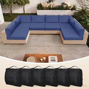 Patio Furniture Cushions Waterproof - Outdoor Cushions for Furniture, Olefin Fabric Fade-Resistant & All-Weather - Sectional Replacement Couch for 6-Seat Rattan Wicker - Storage Bag
