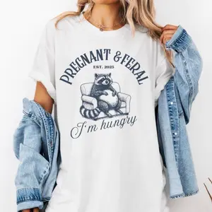 Pregnant & Feral TShirt Comfort Colors, Funny Raccoon Maternity Tee, Cute Hungry Moms To Be, Cute Pregnancy Announcement Gift, Baby Shower Humor Outfit