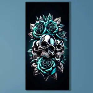 5D DIY Full Drill Round Diamond Painting - Diamond Art Kit Skull, Blue Rose, Metallic Mosaic, Canvas - DIY Wall Art, Home Decor, Suitable for Halloween, Christmas, Birthday and Anniversary Gifts