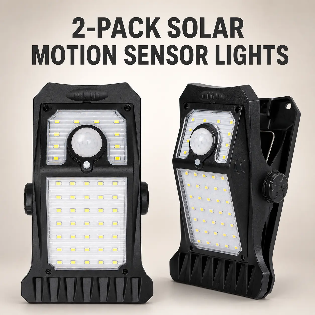 2-Pack Clip-On Solar Motion Sensor Lights, PIR Motion-Activated Outdoor LED Lights with Adjustable Angle for Garage