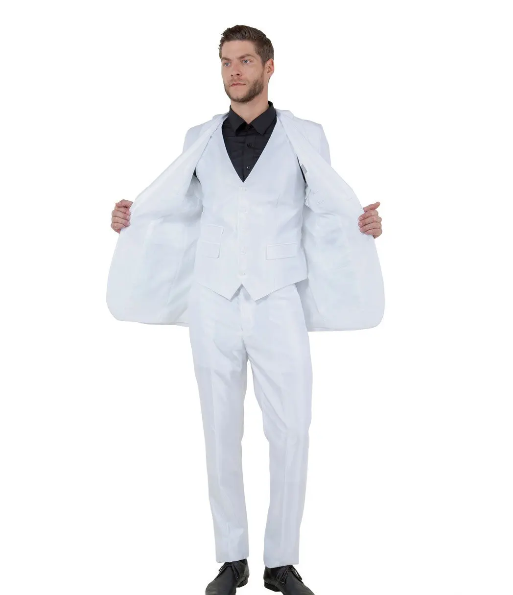 Sharkskin 3-Piece Slim Fit Suit with Five-Button Vest - White