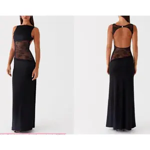 Women Chic Sleeveless Lace Patchwork Maxi Dress