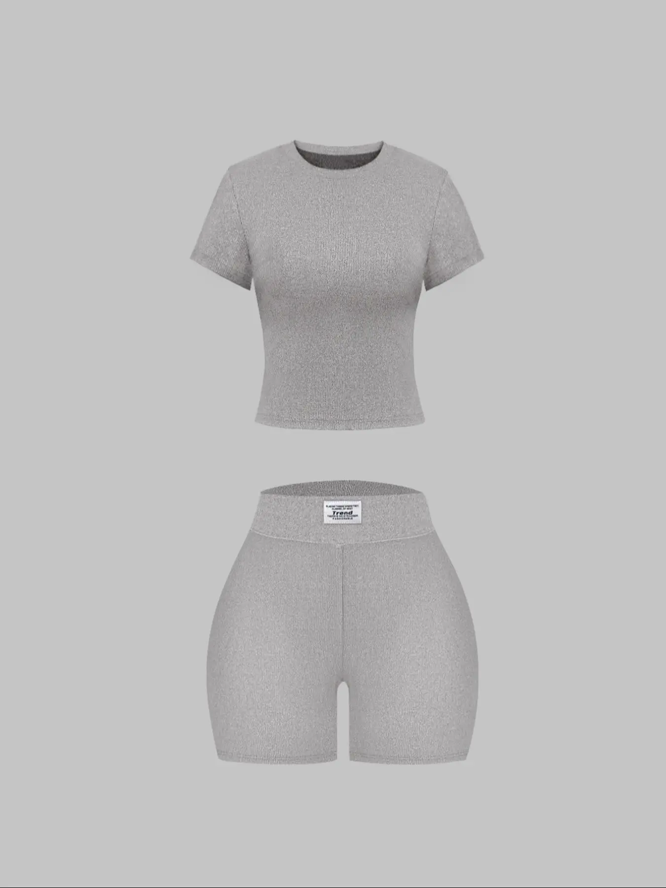 Women's Summer Casual Minimalist Basic Solid Color Knitted Round Neck T-Shirt Shorts Matching Set Clothes, Comfortable and Stylish, Perfect for Daily Wear Outfit