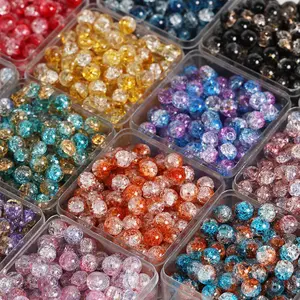 200Pcs 10mm Crackle Glass Beads for Jewelry Making - Round Spacer Crystal Beads Bulk, DIY Craft Supplies for Necklace Bracelet Earrings