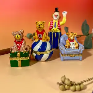 Trinket Box Cute Hand-Painted Ceramic Hinged - Teddy Bear & Clown House Jewelry Box Miniature - Vintage, Dustproof, Animal, Home Decor, Collectible, Graduation Gift