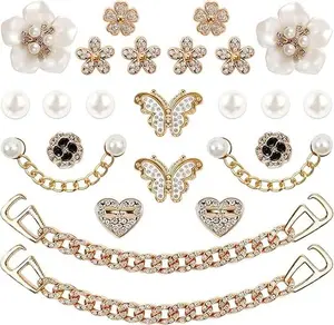 24 Pcs Bling Shoe Charms for Women, Flower Pearl Shoes Decoration Charms for Clog Rhinestone Shoes Chain Charm Cute Shoe Charms DIY Shoe Accessories for Birthday Party Valentines Day Gifts