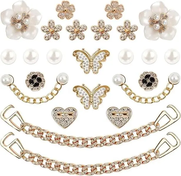 24 Pcs Bling Shoe Charms for Women, Flower Pearl Shoes Decoration Charms for Clog Rhinestone Shoes Chain Charm Cute Shoe Charms DIY Shoe Accessories for Birthday Party Valentines Day Gifts