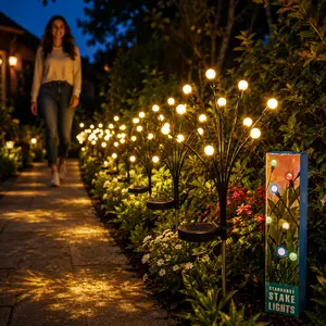 Outdoor Solar Firefly Lights, 2/4/8 Pack Waterproof Garden Stake Lights with Auto Dusk-to-Dawn Glow, 16/32/64 LED Bulbs for Yard, Patio, Pathway, Walkway & Landscape Decor