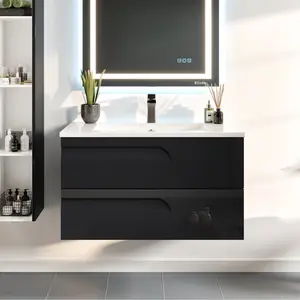 Joy 40 in. Black Wall Mount Single Sink Bath Vanity with Porcelain Top and Integrated Sink