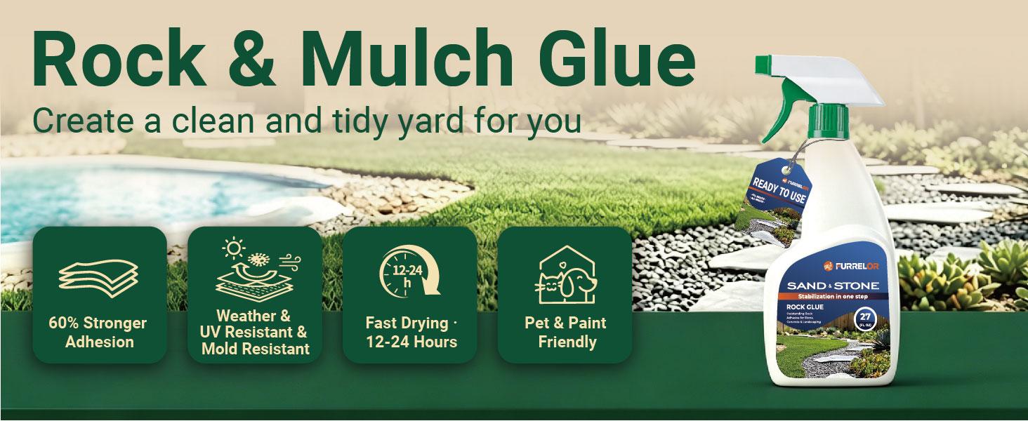 Rock Glue Spray，Mulch & Rock Glue for Landscaping，Fast-Drying Strong Hold for Mulch, Gravel & Rocks,Low Odor，Weather-Pets Safe，Pea Gravel, Stones（27oz）