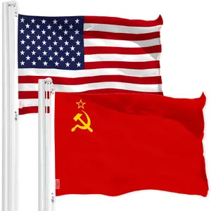 G128 Combo Pack: American USA Flag 3x5 Ft & Union of Soviet Socialist Republics USSR Flag 3x5 Ft | Both LiteWeave Pro Series Printed 150D Polyester, Brass Grommets