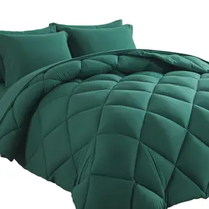Cosybay Queen Comforter Set 7pcs Dark Green, Luxury Soft Bed Set for All Seasons, Bedding Set with Down Alternative 1 Lightweight Comforter, 1 Flat Sheet,1 Fitted sheet, 2 Pillowcases & 2 Shams,Luxury hotel christmas gift Bed in a Bag for Bedroom