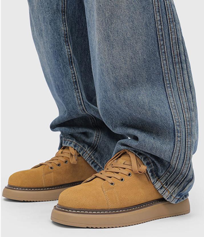 Vintage Workwear Icon: Camel Suede Platform Casual Shoes