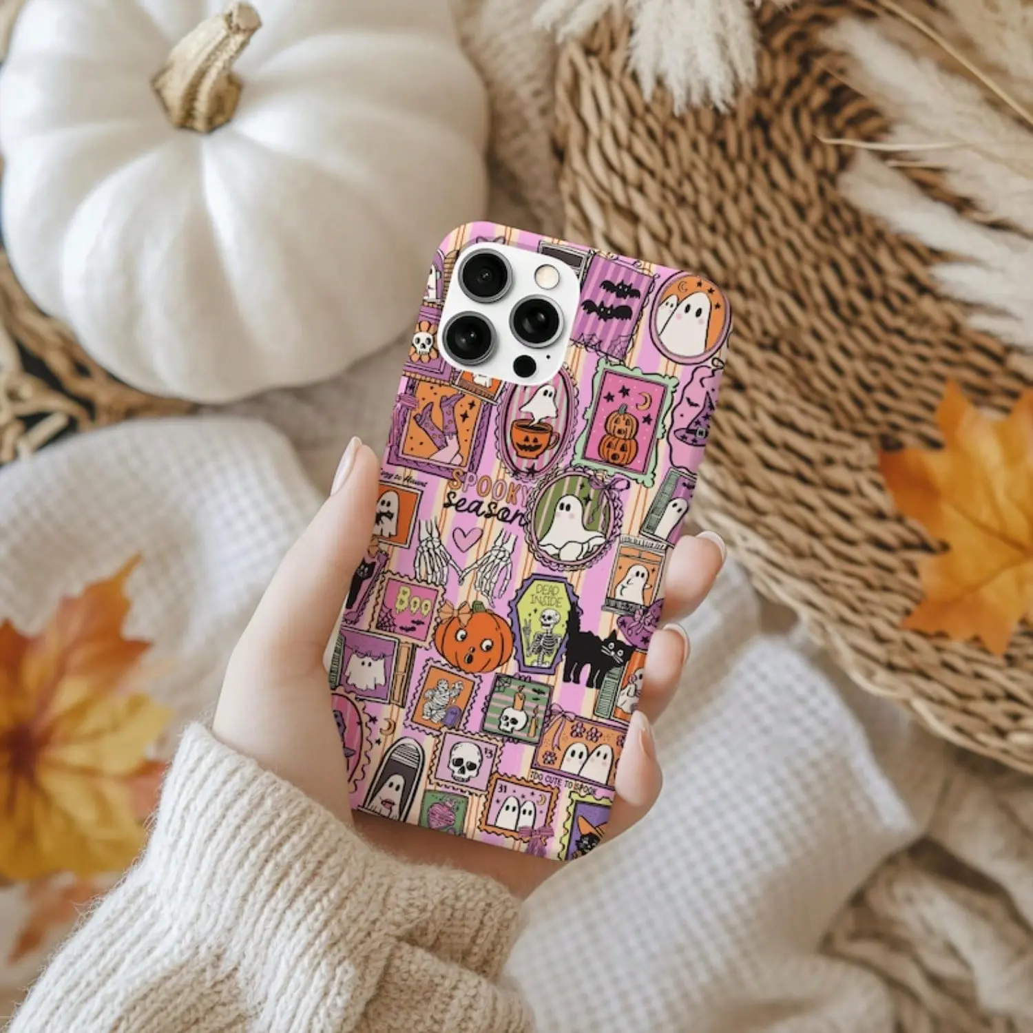 Halloween Smartphone Case for iPhone 17/16/15/14/13/12/11, Air, ProMax, Plus - Cute Spooky Ghost & Pumpkin Design, Pastel Goth Witchy Aesthetic, Kawaii Cellphone Handheld Devices Accessory, Halloween Gift