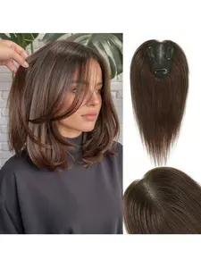 Human Hair Topper for Women with Thinning Hair Real Human Hairline Topper Realistic Scalp Effect 10 Inch Straight Hair Extensions Adds Volume and Length