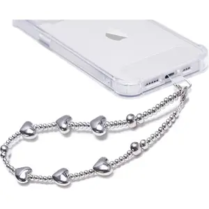 Phone Charm Beaded Wrist Strap with Tether Tab, [Hands-Free & Anti-drop] Detachable Phone Chain Wristlet for Women Girls for iPhone & Most Smartphones, Silver Love