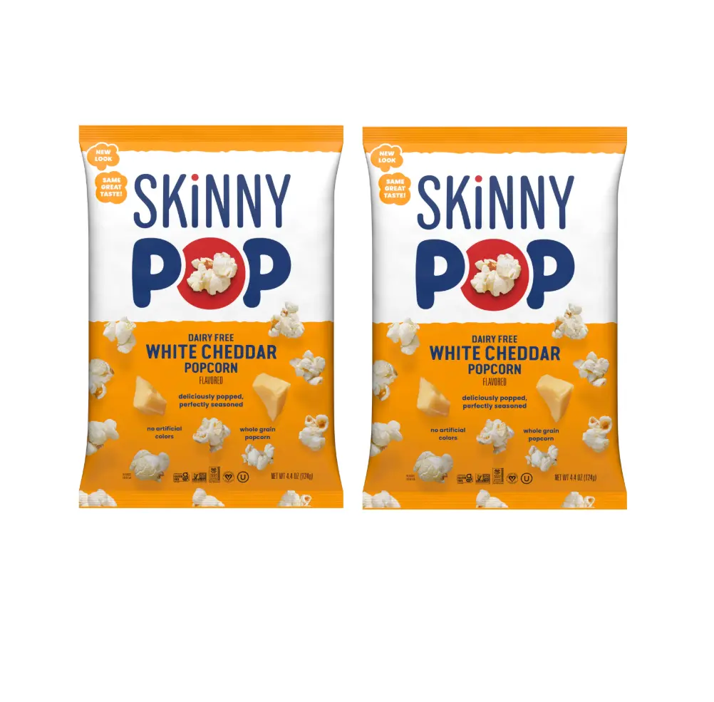 Skinnypop Popcorn Skinny Pop - White Cheddar Flavor, 4.4 Oz Snack, 2 Bags, Gluten-Free, Dairy-Free, Light & Crunchy, Perfect for Movie Nights