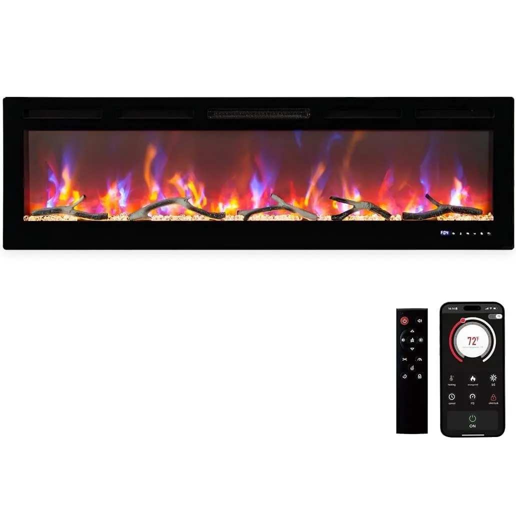 GARVEE 88 Inch Electric Fireplace, Recessed and Wall-Mounted, Smart WiFi Alexa Voice Control, 3D Flame Effect, 12 Color Options, 750W/1500W Adjustable Heater for Modern Home, Living Room, Bedroom