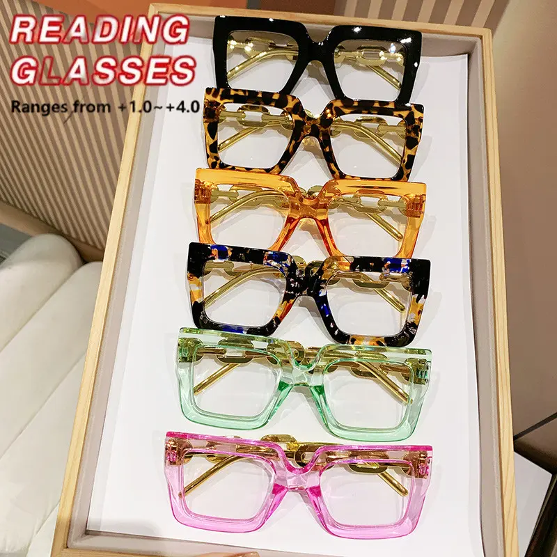 6 Pairs Large Frame Reading Glasses, Reading Eyeglasses, Reading Eyewear, Fashionable High-Definition Clear Lenses, Comfortable Portable Women's Magnifying Glasses, Daily Office Essential