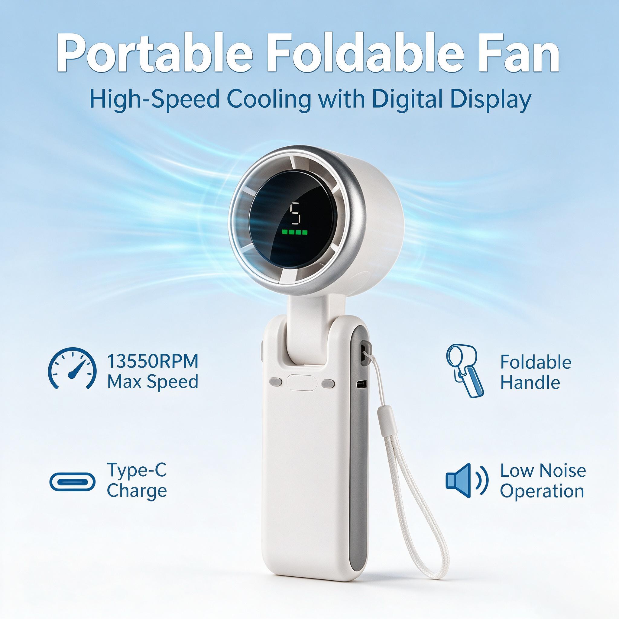 Ultra Cool Turbo Portable Handheld Fan, 3 IN 1 Light Small Personal Fan for Hand Neck Desk, 5 Adjustable Wind Speeds, 5000mAh Rechargeable Battery Support 12 Hours Use, Holiday Travel Essential Cooling Gift Ultra Cool Turbo Portable Handheld Fan, 3 IN 1 Light Small Personal Fan for Hand Neck Desk, 5 Adjustable Wind Speeds, 5000mAh Rechargeable Battery Support 12 Hours Use, Holiday Travel Essential Cooling Gift