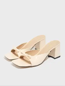 Women's Elegant Mid-Heel Sandals with Bow Decoration, Square Toe Summer Holiday Shoes for Vacations, Dating, Casual Outings, Footwear