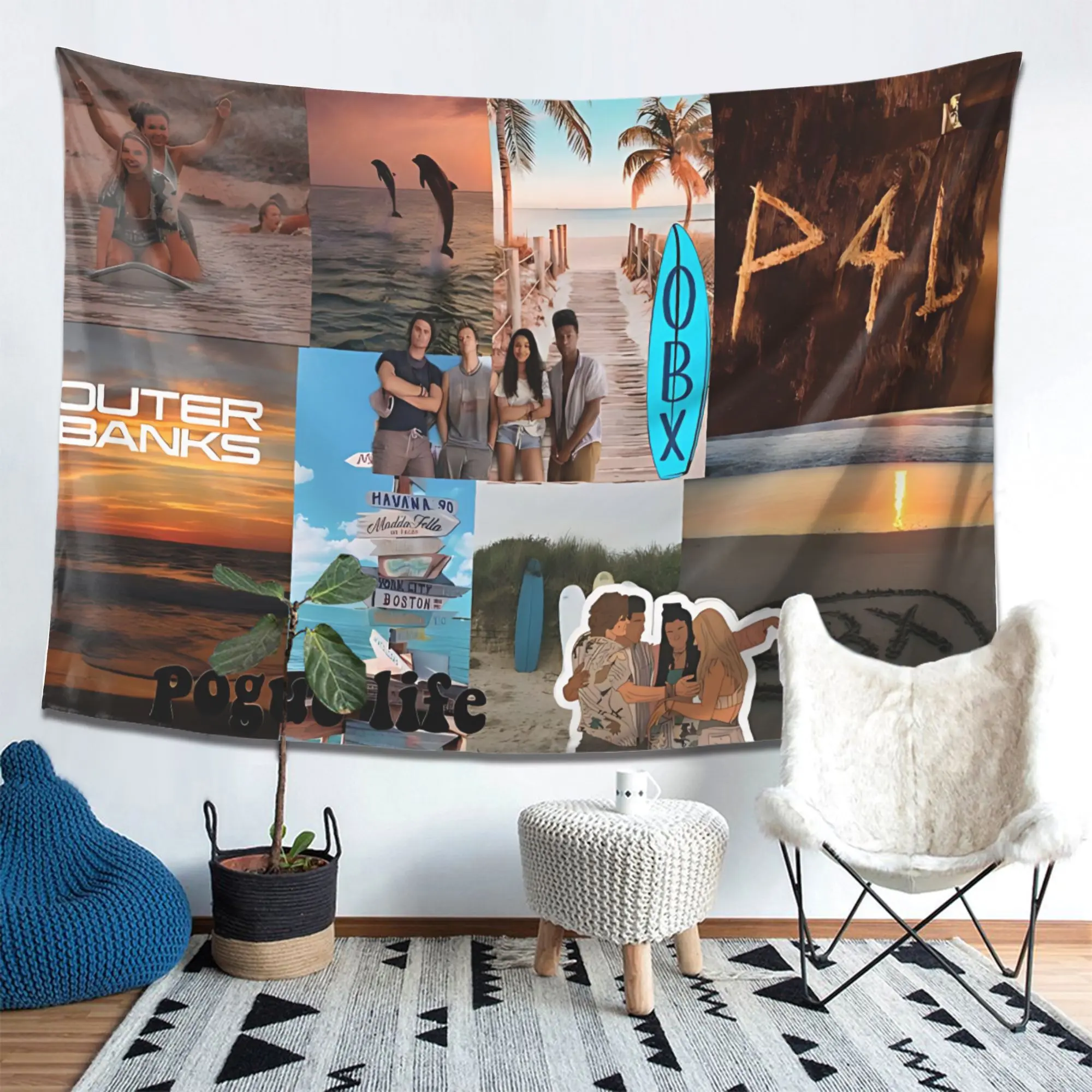 1 piece of Outer Banks printed tapestry, peach skin tapestry, with plant and floral patterns, suitable for the living room, bedroom, hallway, and is a great choice for Christmas gifts, Valentine's Day gifts, Labor Day gifts, and trendy wall decor