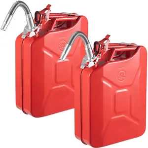 Jerry Fuel Can, 5.3 Gallon / 20 L Portable Jerry Gas Can with Flexible Spout System, Rustproof ＆ Heat-resistant Steel Fuel Tank for Cars Trucks Equipment, 2PCS Red