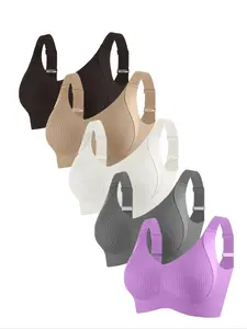 Women's Wireless Push-Up Bra Set, Wide Strap Simple Design, Suitable for All Seasons, Comfortable Sports Bras, Sporty Breathable Bras, Pack of 5