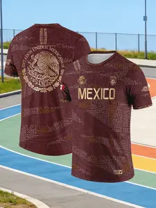 Mexican Men's Burgundy Soccer Jersey T-Shirt Sport Top Football Shirts Features exclusive gold print design Quick-dry sweat-wicking fabric Durable material maintains like-new appearance over time The perfect holiday gift for soccer fans