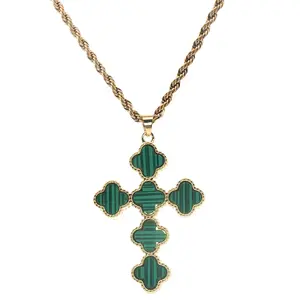 Green Clover Cross Necklace (24K Gold Filled)