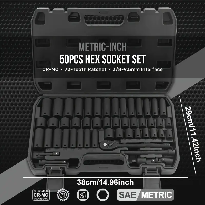 50pcs impact socket tool set with ratchet handle,featuring a 72-tooth reversible bidirectional ratchetwrench, mechanical repair tool kit, household mechanicaltool set, DIY repair tool set, suitable for car and bicyclerepair, tools and gadgets for him，