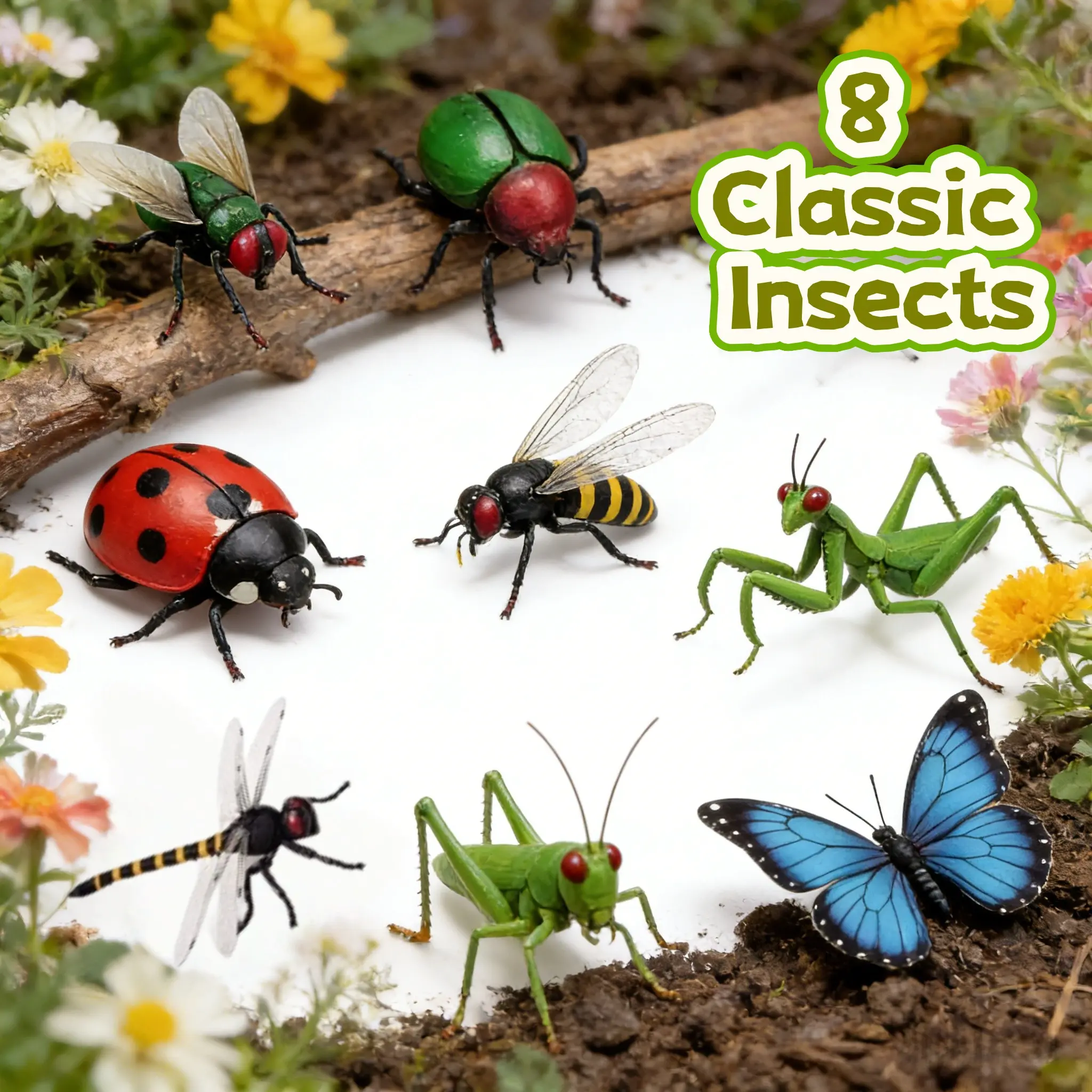 8 Piece Kids Realistic Insect 3D Animal Shape Puzzle Toy Set, Educational Animal Building Blocks, Early Learning Cognitive Toys for Children