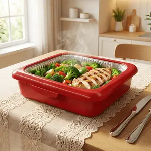 2-In-1 Reusable Plastic Food Storage Box with Aluminum Foil Trays, Ideal for Outdoor Parties, Christmas, Thanksgiving Gifts