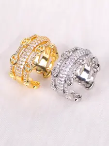1Pcs Charm Fashion Three Rings Stack Pig Nose Ring set Pig Nose Shaped Opening Ring 18K Gold-plated Copper Zircon Ring for Men and Women Zircon Ainmal Pig Nose Stack Rings Ideal Gift for Friend