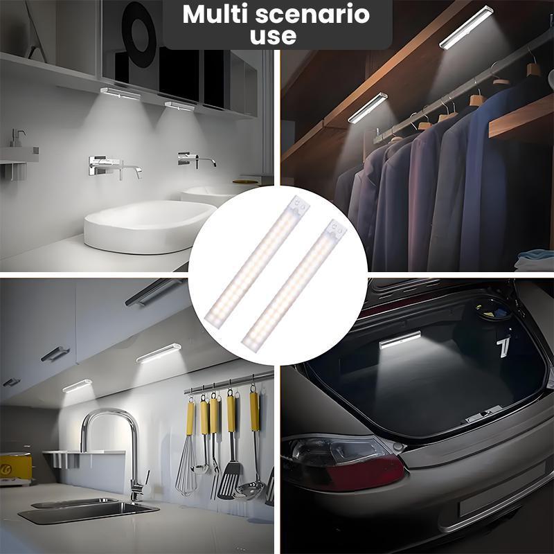 4 Pack Motion Sensor Under Cabinet LED Lights, USB Rechargeable Battery Powered Wireless Magnetic LED Strip Lights, Stick-On Night Light for Kitchen Counter Closet Wardrobe Cupboard Stair, Auto Shut-Off, Eye-Care Soft Gradual Brightness