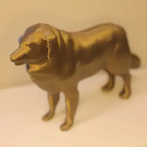 Great Pyrenees Dog Statue with Gold Finish and Shade Design