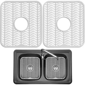 2 Pack Plastic Kitchen Sink Protectors, 12" x 11" Dishwasher Safe Sink Grid Mat, Protect Sink from Stains, Damage and Scratches, Kitchen Sink Dish Rack (White)