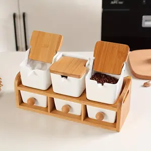 Scandinavian Minimalist Seasoning Box Set Home Spice Jars Ceramic Condiment Bottles Storage Container Kitchen White Rack with Shelf
