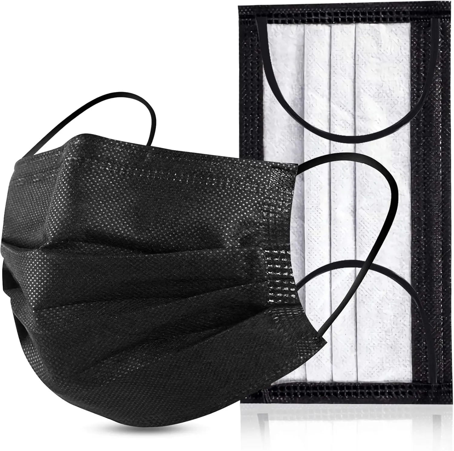 Family Pack 100 Pcs Black 4-Ply Masks, Premium Activated Carbon Disposable Face Masks, Soft Adjustable Ear Bands for Daily Home Office Essentials