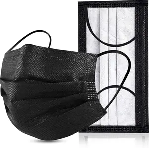 Family Pack 100 Pcs Black 4-Ply Masks, Premium Activated Carbon Disposable Face Masks, Soft Adjustable Ear Bands for Daily Home Office Essentials