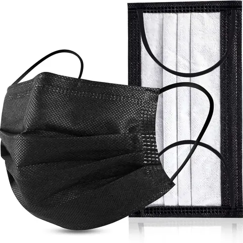 100 Pcs Black 4-Ply Masks, Premium Activated Carbon Disposable Face Masks, Soft Adjustable Ear Bands for Daily Home Office Essentials