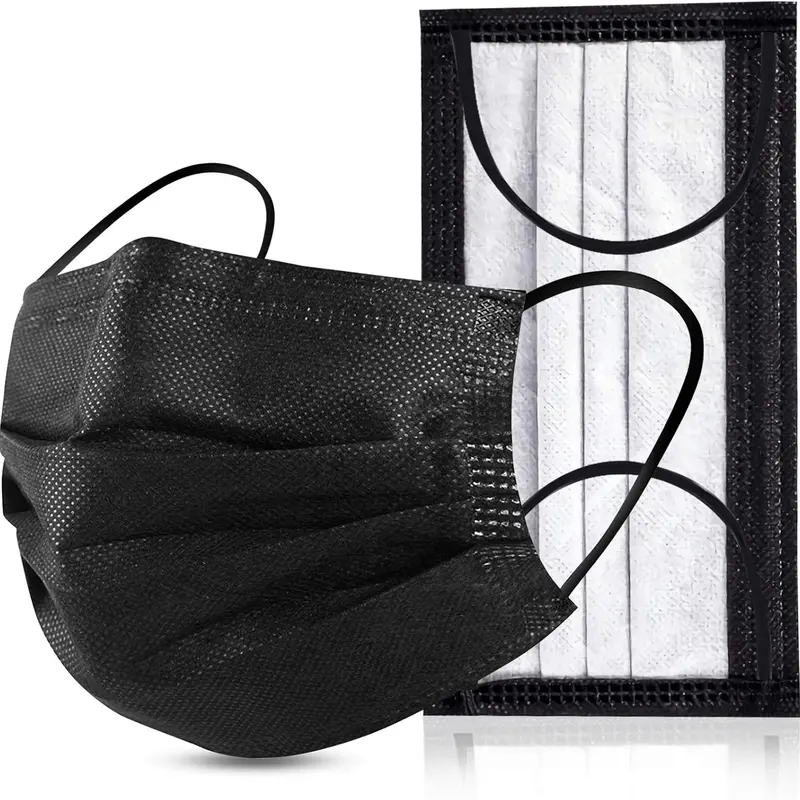 100 Pcs Black 4-Ply Masks, Premium Activated Carbon Disposable Face Masks, Soft Adjustable Ear Bands for Daily Home Office Essentials