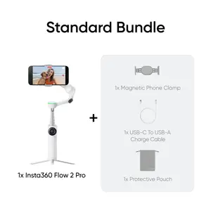 Insta360 Flow 2 Pro Standard Bundle - Foldable AI Phone Gimbal, Track in 200+ Apps with Apple DockKit, Multi-Person Tracking, 360º Pan Tracking, Built-in Tripod/Selfie Stick, iPhone/Android Portable Stabilizer